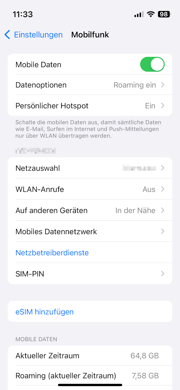 Mobilfunkeinstellungen beim iPhone