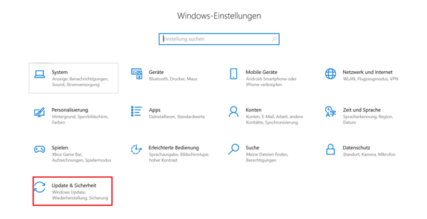 Windows Einstellungen Update & Sicherheit